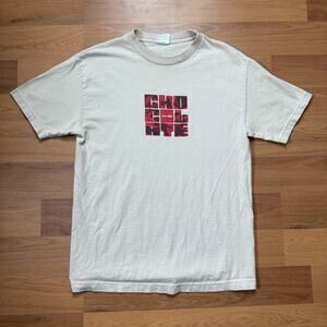Vintage 90's Chocolate Skateboards Beige Red Box Logo Skate Tee Shirt Sz Medium